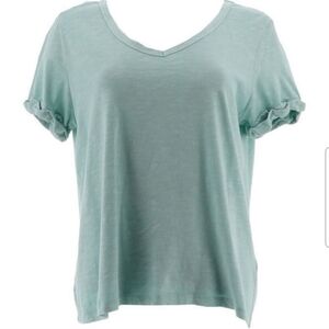 Candace Cameron Bure The Sunkissed Garment Dyed Shirt   seafoam green slub top